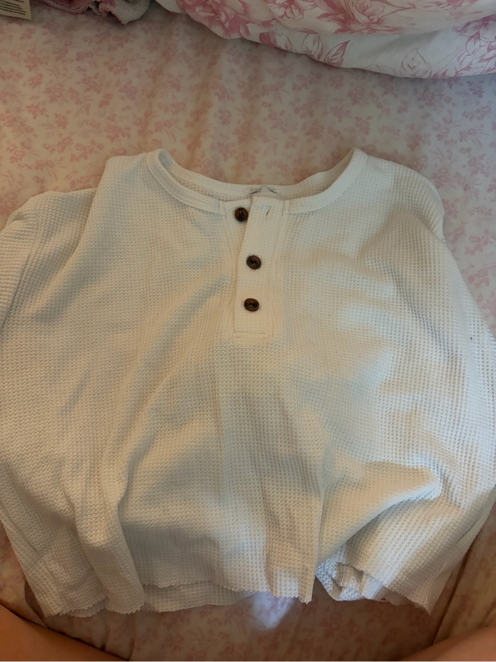 Princess Polly White Waffle Knit Henley Long Sleeve